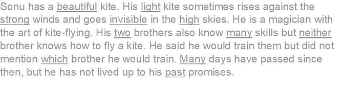 An exercise on adjectives